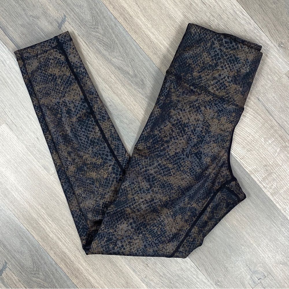 INC International Concepts Snake Print Leggings Black Brown Small
